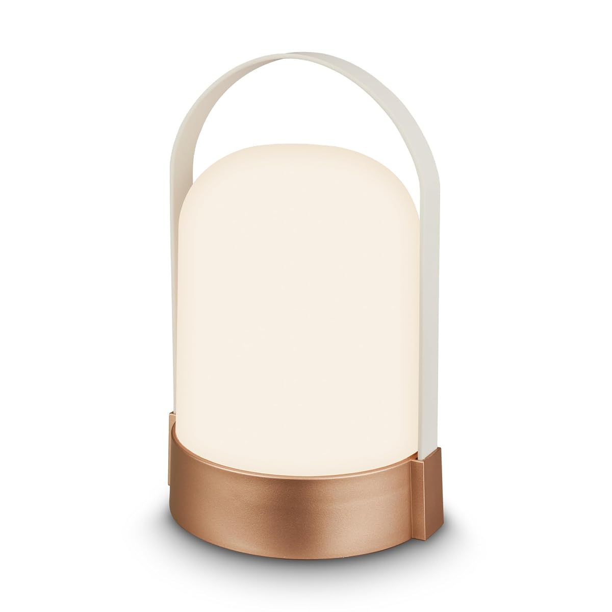 Lanterne de table en métal bronze et polyester blanc cassé avec poignée intégrée