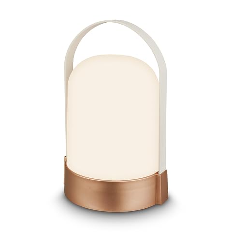 Lanterne de table en métal bronze et polyester blanc cassé avec poignée intégrée